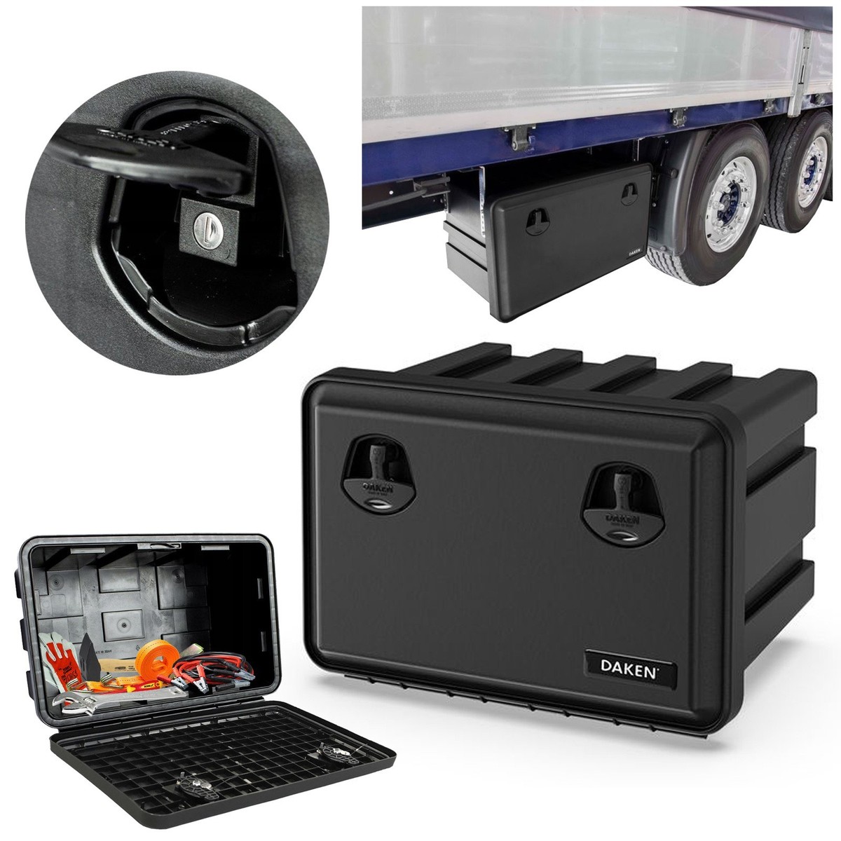 DAKEN Underbody Tool Box – 600x415x460mm – Recovery Truck Side Locker & Strap Box – Black, Lockable