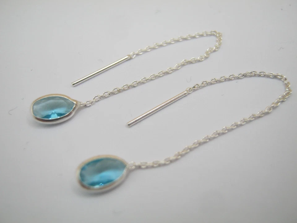 Pretty 925 Solid Silver Threader Earrings Decorated With Simulated CZ - Image 2 of 4