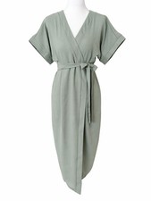 ASOS Sage Green Wrap Dress Womens Midi Tie Waist Minimalist Kimono Sleeve Size 2