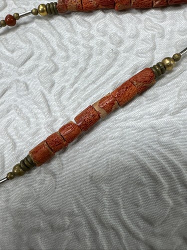 Vintage Natural Red Coral Red / Orange Hue Barrel Shape Gold Spacers 30”Necklace - Picture 13 of 22