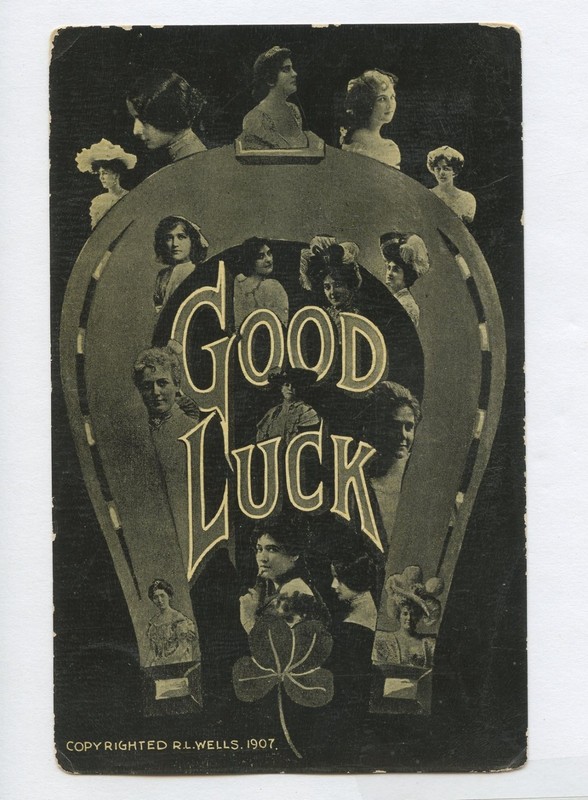 1907 Good Luck  Horse Shoe 4 Leaf Clover Pretty Gals to Emlenton PA.  Wells PC