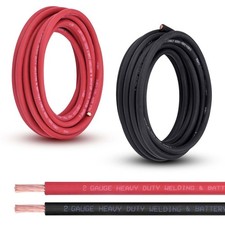 2 Gauge Battery Cable, 20FT Red 20FT Black 2 AWG Pure Copper Wire Welding C...