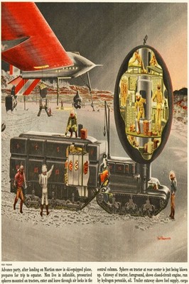 Mars Exploration Poster   - Sci-Fi Vision of Martian Life - 1950s 24x36  -