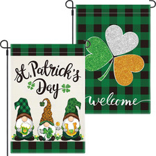 St Patrick'S Day Decorations Gnomes Shamrock Garden Yard Flag 2 Pieces 18X12"