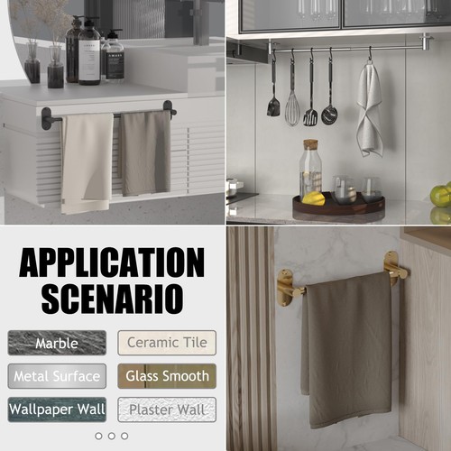 Towel Bar, Adjustable 14.4inch - 25.2inch, Self Adhesive & Wall Mounted for B... - Picture 5 of 5