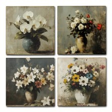 4pcs Orchid,Rose And Wild-lily Flower Vase Wall Art Canvas Unframed/Framed