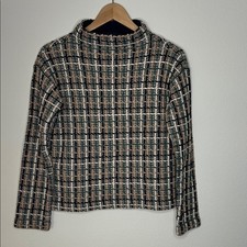 Ann Taylor Multicolor Plaid Knit Sweater Perfect for Fall XS Tan Green Black