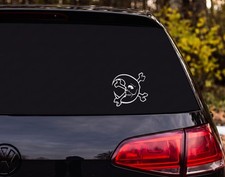 Cartoon Skull Crossbones Angry Expression Three-Quarter View Vinyl Decal Sticker