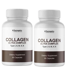 2 Pack Pharmagetics Collagen Ultra Complex Types I II III V X 90 Capsules Each