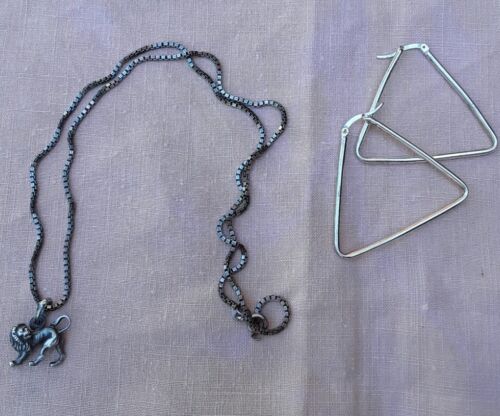 Vintage Sterling Silver Leo Pendant On Sterling Silver Chain Plus Hoop Earrings