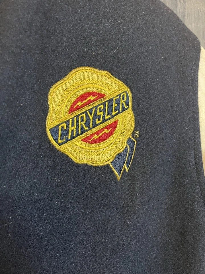 Chaqueta Letterman Vintage Chrysler 2004 Cuero Mezcla Lana Adulto XS Negra Foto 2 de 4