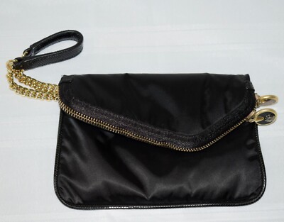 Henri Bendel Debutante Flap Black Canvas Fifth Avenue Black Wristlet Purse US6T1