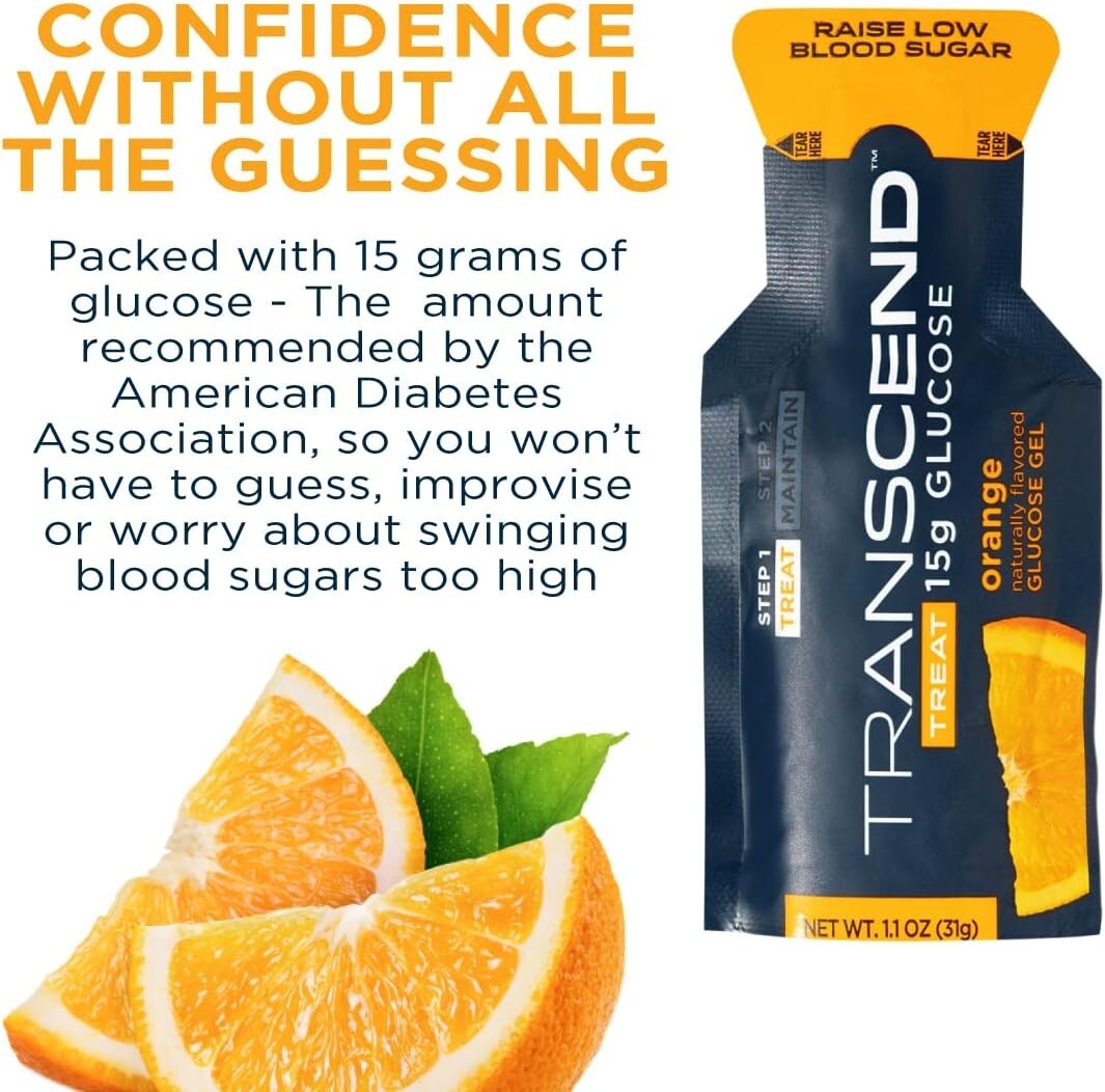 Transcend Glucose Gel Packs Orange Raise Blood Sugar Support 3 Pack