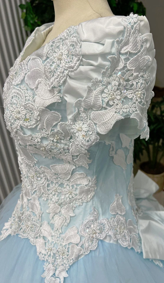 天蓝色手工染色薄纱公主比安奇婚礼球服短袖中号 — 第 4/4 张图片