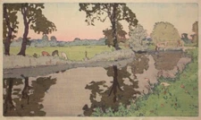 Wiston River Woodcut Frank Morley Fletcher Arts and Crafts Landscape Print