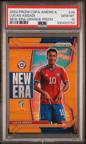 Lucas Assadi 2024 Panini Prizm Copa #34 Rookie New Era Orange #/25 PSA 10 GEM