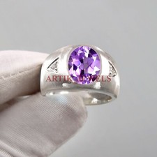 Natural Amethyst Gemstone with 925 Sterling Silver Ring for Men's 5145