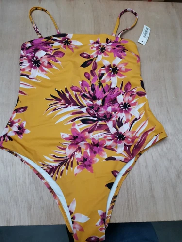 Iris & Lilly Mustard Big Tropical Floral Padded Swimsuit Size S - Colourful