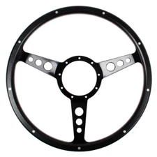 CJ Classics Steering Wheel 14” 9-Bolt Black Forest with Black 3-Hole Spokes