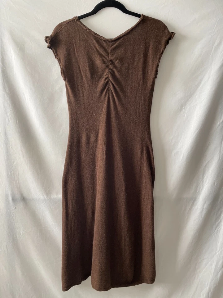 Vintage Y2K Knitted & Knotted Womens Brown Ruffle Detailing Sweater Dress Size S - Image 2 of 4