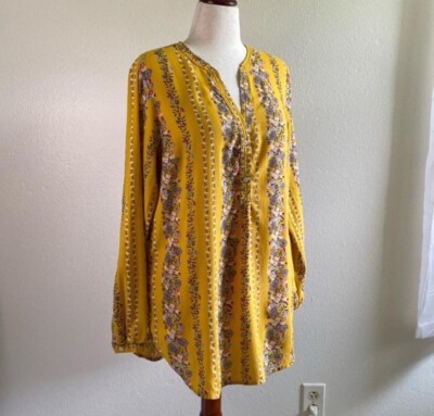 Old Navy 100% Cotton Yellow Floral Tunic Shirt Dress. Large. Boho Lagenlook