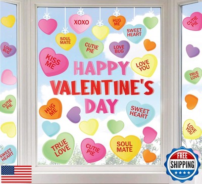 Whaline Happy Valentine's Day Window Clings Conversation Candy Heart Window S