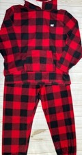 Children's Place Christmas Red Black Hoodie Pajama Set Buffalo Plaid Large B0811