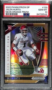 2020 Panini Prizm Draft Picks Neon Orange 129 Jalen Hurts Rookie 28/149 PSA 10