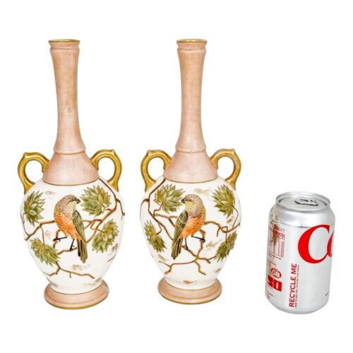 Antique 1880's German Franz Anton Mehlem, Royal Bonn blush Aesthetic vase pair - Picture 10 of 18