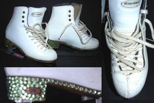 Ice Figure Skates RIEDELL Bronze Medallion with green crystals Girls Size 1.5