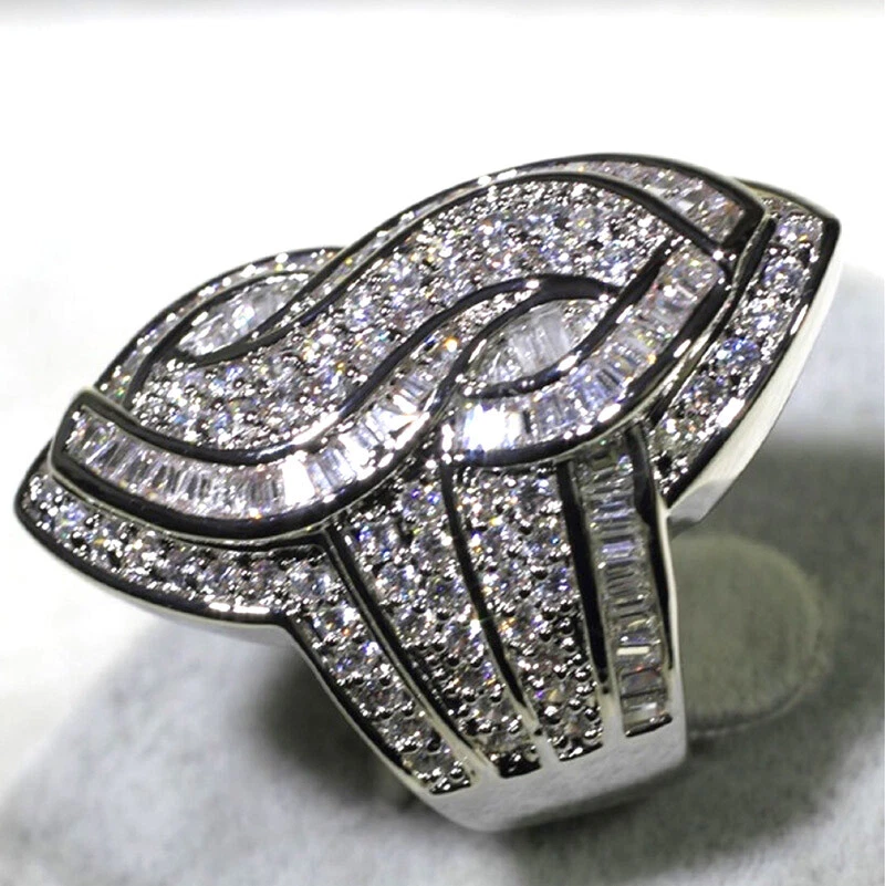 Anillo de compromiso de boda hecho a mano geometría cruzada brillante de cristal de 8,47 quilates para mujer Foto 3 de 4