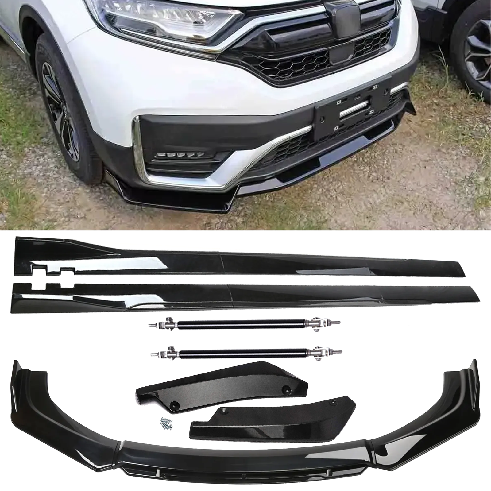 Front Bumper Lip Chin Spoiler Splitter Side Skirt Rear Rod For HONDA CRV CR-V