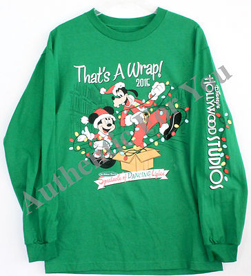 Disney 2015 That's a Wrap Osborne Lights Mickey Green Mens Long T-Shirt S-3XL