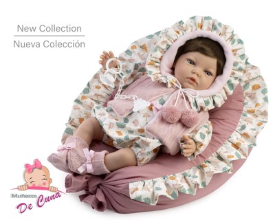Silikon Reborn Puppe Hand Made In Spain weicher Körper mit Haaren blaue Augen rosa 