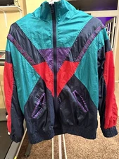 VTG 90s Andy Johns Colorful Full Zip Anorak Windbreaker Jacket Sz Medium