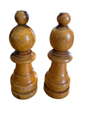 2 Vintage Hand Carved Wooden Chess 3.5  Bishop Brown Retro Read Replacement
