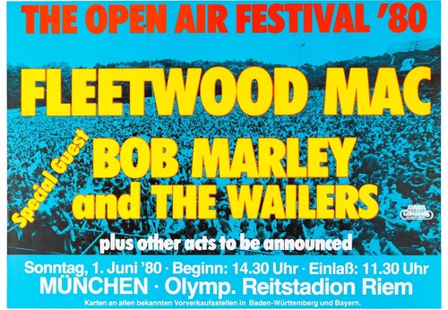 1980 Bob Marley Fleedwood Mac Konzert Poster Wandkunstdruck Größe 10 x 15 ZOLL