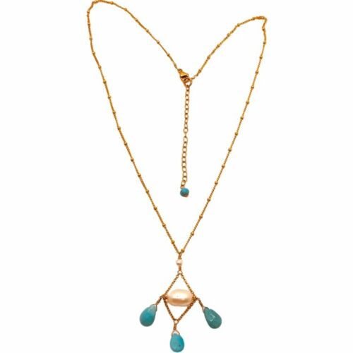 Gold Filled Necklace with Fresh Pearls and Turquoise Beads - Picture 1 of 5
