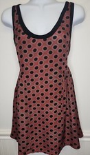 Free People Women XS Sleeveless Dress Babydoll Red Black Dots Short Chiffon 