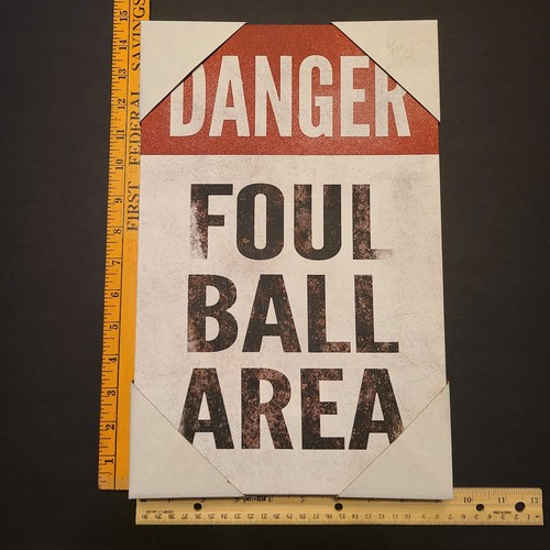 Baseball Wall Art Mancave "Danger Foul Ball Area" 14"X9" New Free Shipping🆓️📬 - Picture 3 of 4
