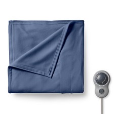 New Sunbeam Heated Blanket 10 Heat Settings And Machine Washable, Blue, Queen