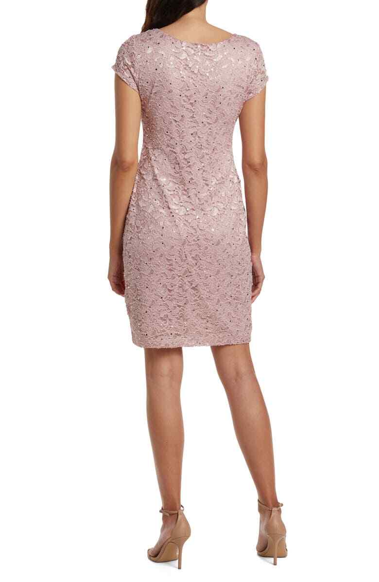 Connected MAUVE Women's Sequin Lace Sweetheart Sheath Cocktail Dress,US