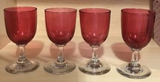 Cranberry Glass Sherry Port Glasses Hand Blown x 4 Antique Victorian 12 cm tall