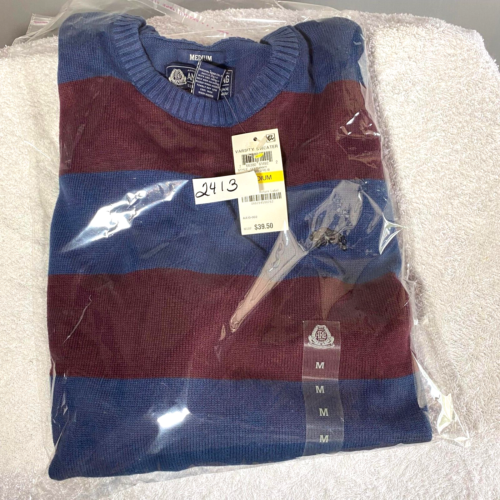 Mens Sweater - Medium 100% Cotton NWT By American Rag Maroon And Blue Stripes