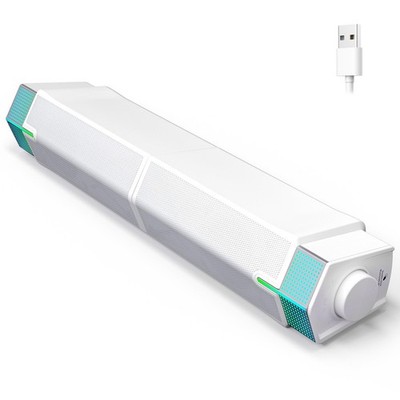 Jeecoo M20 White Bluetooth PC Gaming Soundbar, USB Powered, Superb Stereo LED.