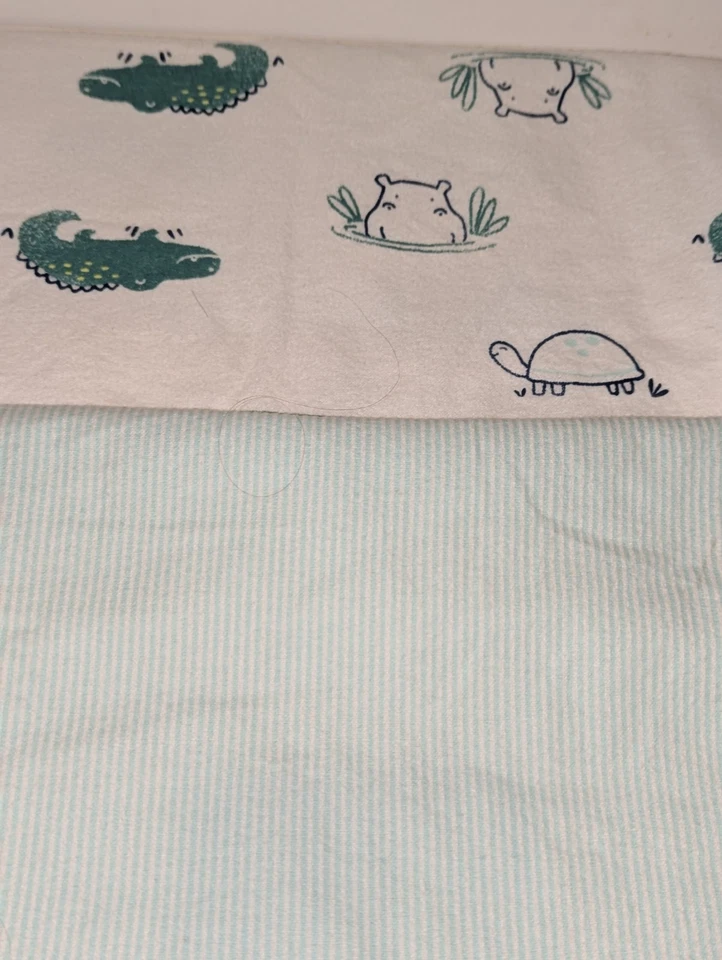 Carter's Lot Of 2 Cotton Flannel Receiving Baby Blankets Alligator Turtle Hippo - Image 4 of 4