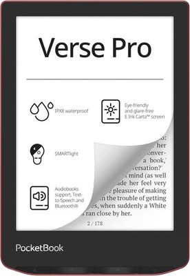 PocketBook Verse PRO 6'' E-Ink HD eReader and Case bundle, Waterproof, Audio, RED