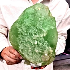 12.39LB Natural green cubic fluorite - quartz crystal mineral specimen