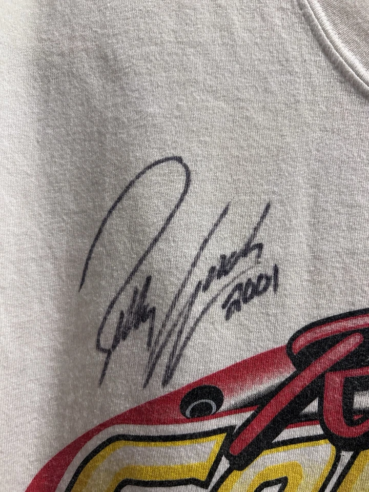 NASCAR Robby Gordon 柯达 #4 复古 T 恤男式 L 2001 年亲笔签名 AOP — 第 3/4 张图片