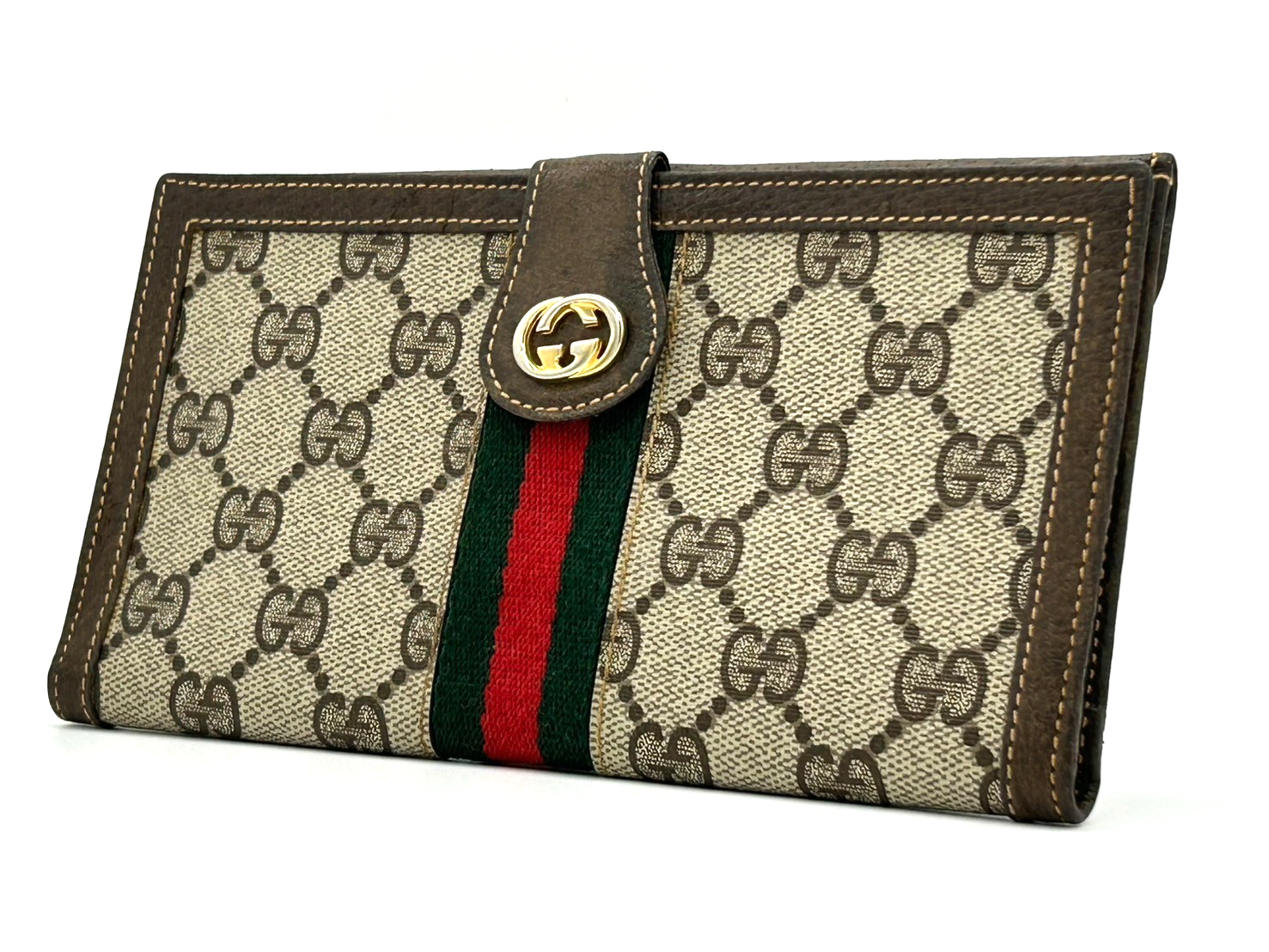 GUCCI Vintage Sherry Line GG Brown Leather Long Wallet Authentic